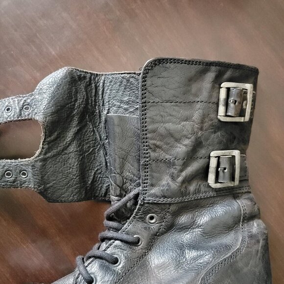 Allsaints Damisi Leather Buckle High Top Block Combat Boots 90s Biker Grunge 7 - Picture 9 of 11